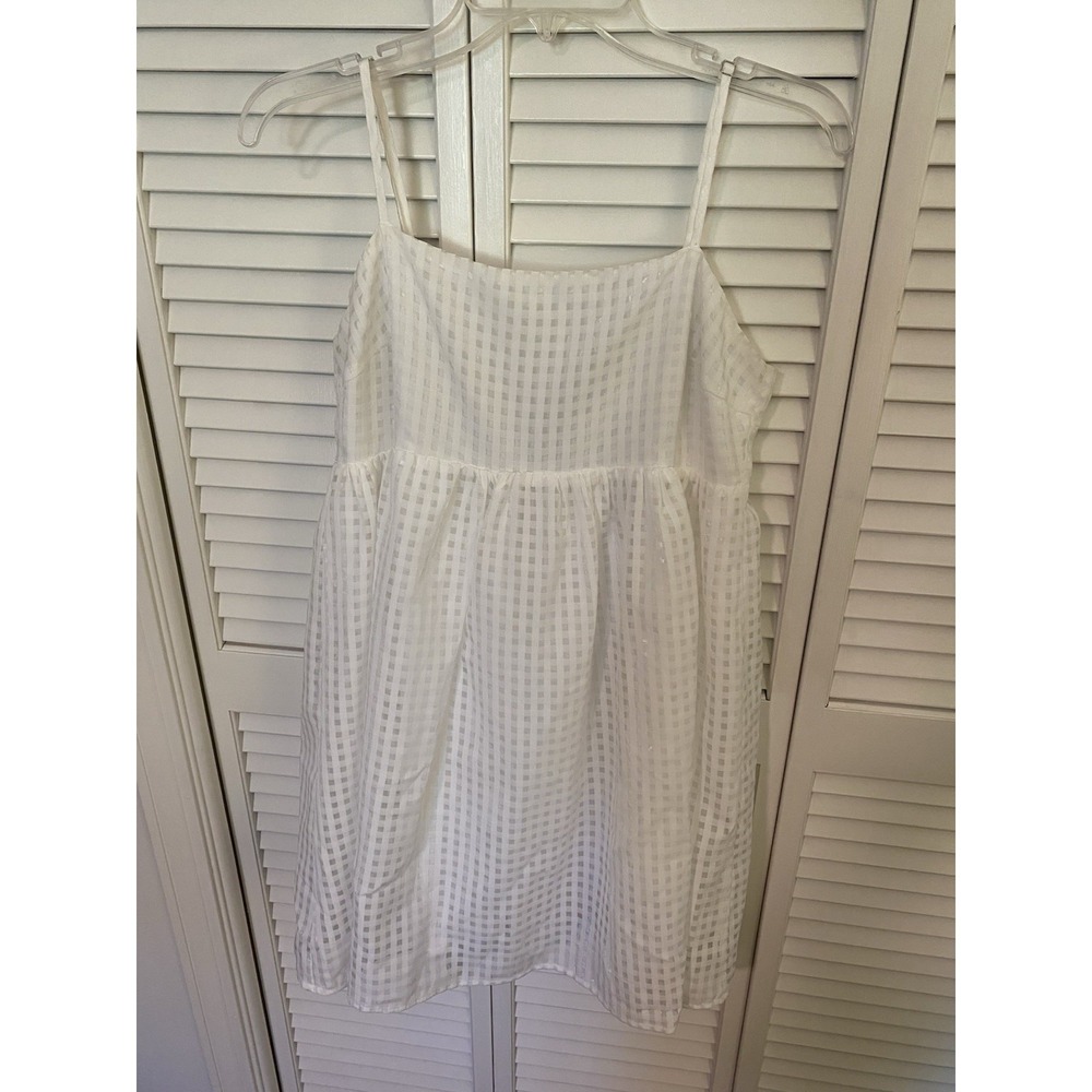 Entro White Gingham Sleeveless Square Neck Lightweight Woven Sundress (L)